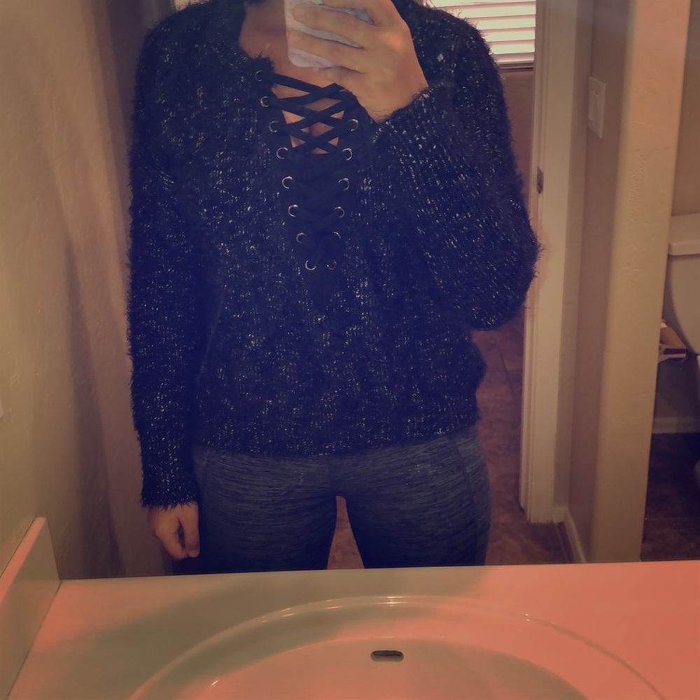 Express Lace Front Sweater
